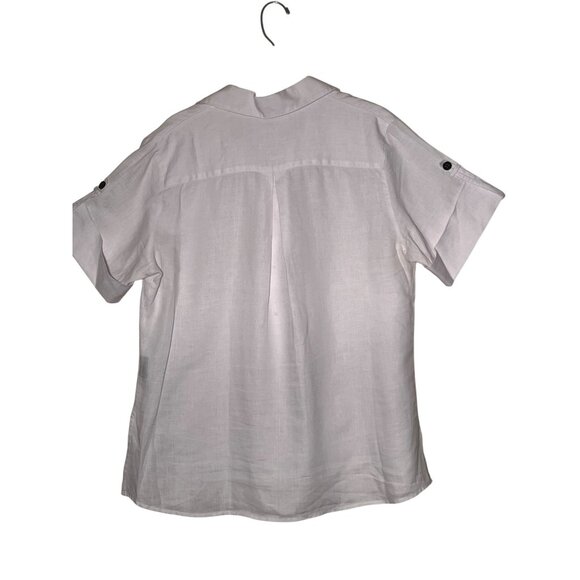 Coupe Collection 100% Linen White1/4 Buttoned Collared Blouse - Picture 2 of 16